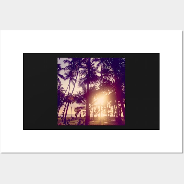 sunset at the beach under the palm trees Wall Art by Avivacreations